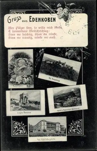 Ak Edenkoben a.d. Haardt Pfalz, Bismarckstein, Kropsburg, Siegesdenkmal, Villa Ludwigshöhe, Waldhaus