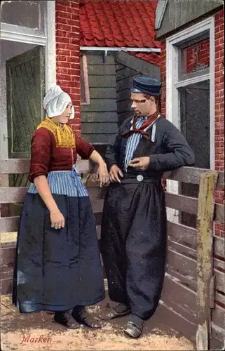 Ak Marken Nordholland Niederlande, Menschen in niederländischer Tracht, Gespräche