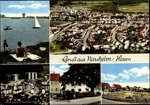 Ak Nauheim im Kreis Groß Gerau Hessen, Vogelschau, Heegbachsee, Nachtweide Neubau, Spielplatz