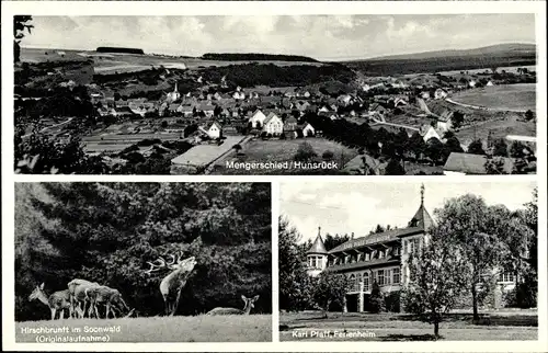 Ak Mengerschied im Hunsrück, Panorama, Hirschbrunft, Ferienheim Karl Pfaff