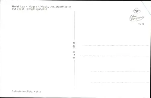 Ak Hagen in Westfalen, Hotel Lex, Empfangshalle