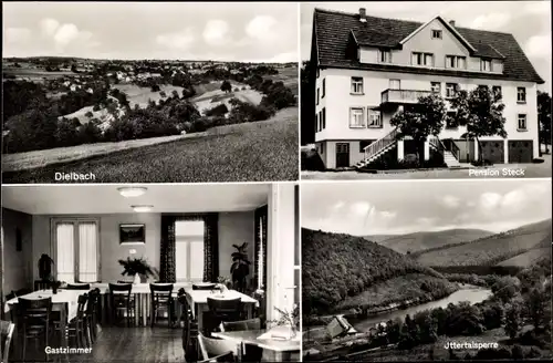 Ak Oberdielbach Waldbrunn im Odenwald, Ort, Pension Steck, Ittertalsperre, Pension Dielbacher Hof