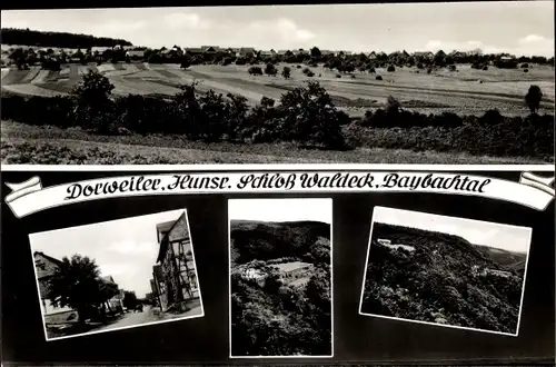 Ak Dorweiler Dommershausen im Hunsrück, Panorama, Schloss Waldeck, Straßenansicht