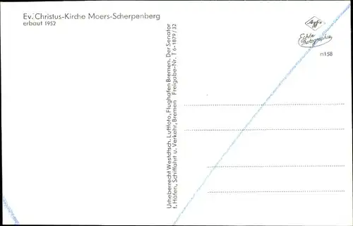 Ak Scherpenberg Moers am Rhein, Kirche aus der Vogelschau