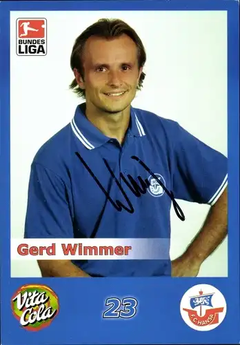 Ak Fußballer Gerd Wimmer, Portrait, Autogramm, Bundesliga, FC Hansa, Reklame, Vita Cola