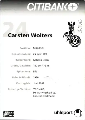 Ak Fußballer Carsten Wolters, Portrait, Autogramm, Reklame, Bundesliga, Citibank