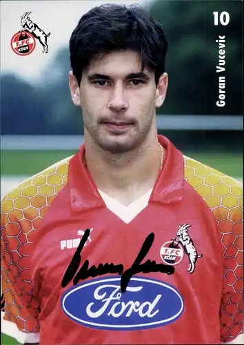 Ak Fußballer Goran Vucevic, Portrait, Autogramm, Reklame, Bundesliga, Ford, 1. FC Köln