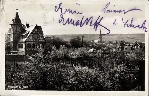 Ak Nierstein am Rhein, Teilansicht, Fachwerkhaus