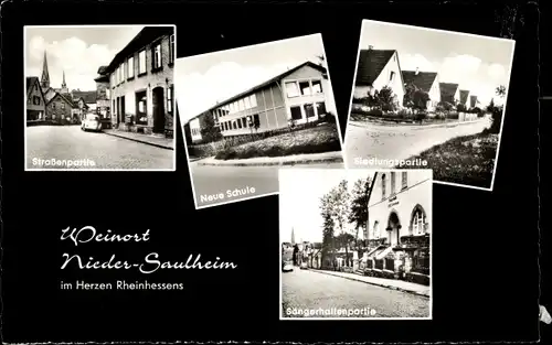 Ak Nieder Saulheim in Rheinhessen, Straßenpartie, Siedlung, Neue Schule, Sängerhallenpartie