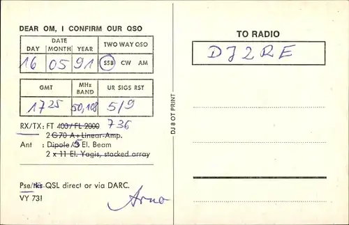 Ak Dintesheim Alzey in Rheinhessen, QSL Funkerkarte DL8YV Arno Kaiser