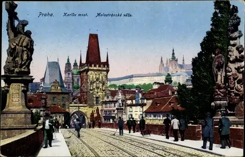 Ak Praha Prag Tschechien, Karluv most, Malostranske veze, Karlsbrücke