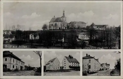 Ak Bělotín Bölten Region Olmütz, Gaststätte Fritsch, Postamt, Dorfstraße, Kirche, Schule