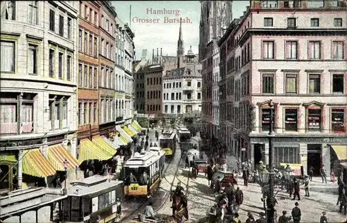 Ak Hamburg Mitte Altstadt, Großer Burstah, Straßenbahnen