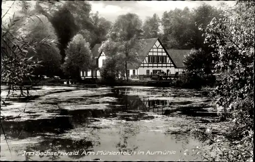 Ak Aumühle im Herzogtum Lauenburg, Am Mühlenteich, Fachwerkhaus