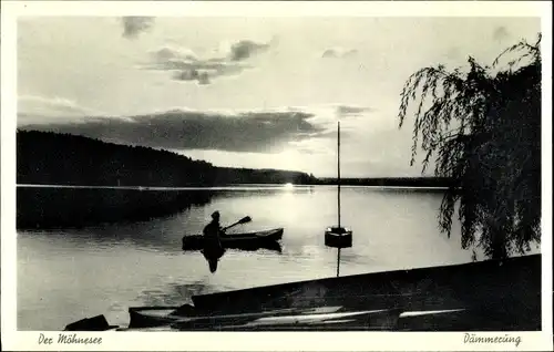 Ak Möhnesee in Westfalen, Bootspartie am Abend