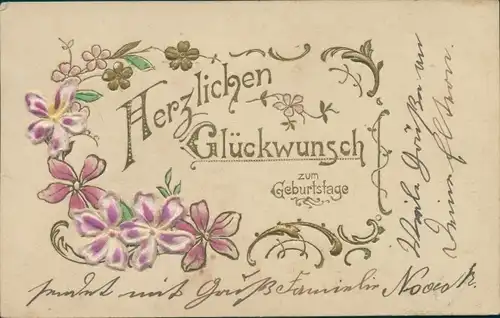 Präge Litho Glückwunsch Geburtstag, Blüten, Blumen