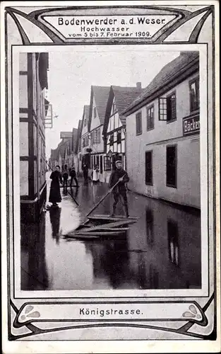 Passepartout Ak Bodenwerder in Niedersachsen, Hochwasser Februar 1909, Königstraße, Bäckerei