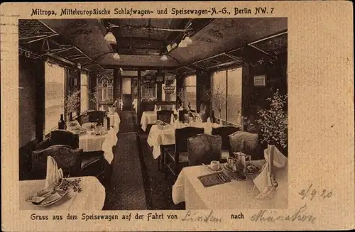 Ak Deutsche Eisenbahn, Mitropa Speisewagen, Innenansicht