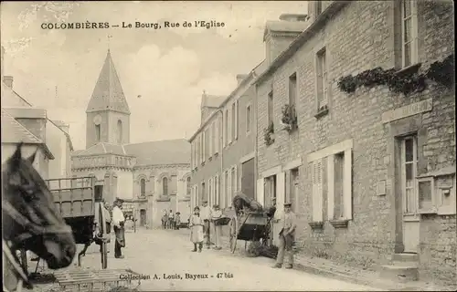 Ak Colombières Calvados, Le Bourg, Rue de l'Eglise