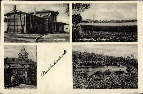 Ak Baddeckenstedt in Niedersachsen, Bahnhof, Zuckerfabrik zur Rast, Schloss Oelberg