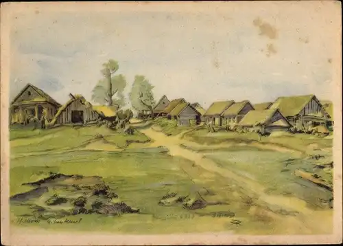 Künstler Ak Hensel, Schilkowo Russland, Dorf, II. WK