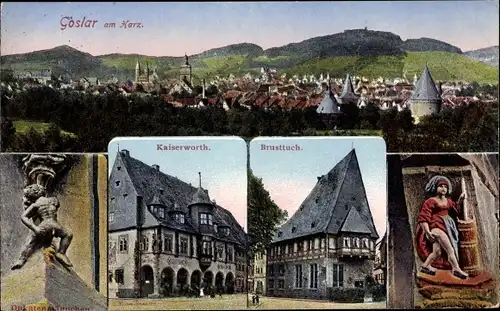 Ak Goslar am Harz, Panorama, Brusttuch, Kaiserworth, Dukatenmännchen, Butterherstellung