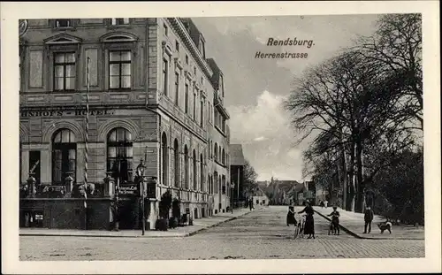 Ak Rendsburg in Schleswig Holstein, Herrenstraße, Bahnhofshotel