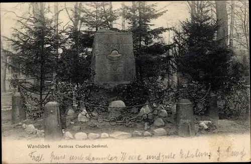 Ak Hamburg Wandsbek, Partie am Matthias Claudius Denkmal