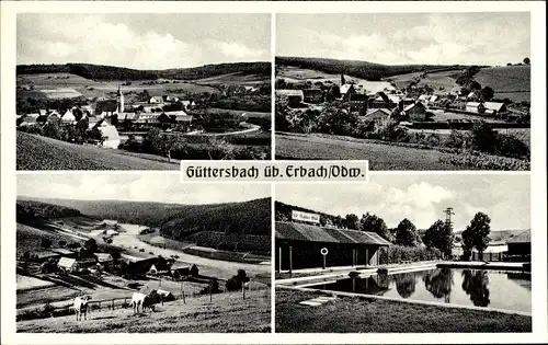 Ak Güttersbach Mossautal im Odenwald Hessen, Ortsansichten, Freibad, Gasthof Fritz Müller