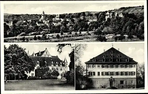 Ak Jagsthausen Kreis Heilbronn in BW, Blick auf den Ort mit Umgebung, Götzenburg, Rotes Schloss