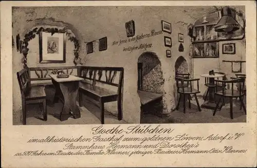 Ak Adorf im Vogtland, Gasthof zum goldenen Löwen, Inh. H. O. Klanner, Goethe Stübchen