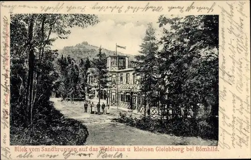 Ak Römhild in Thüringen, Blick vom Sandbrunnen auf das Waldhaus und kleinen Gleichberg