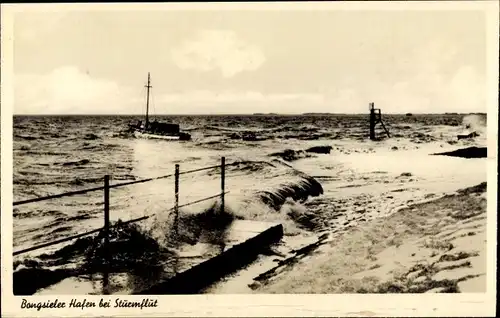 Ak Bongsiel Ockholm in Nordfriesland, Hafen, Sturmflut