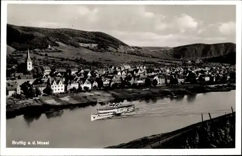 Ak Bruttig Fankel an der Mosel, Panorama, Salondampfer