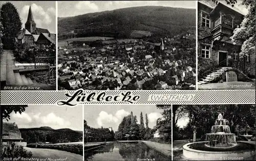 Ak Lübbecke in Westfalen, Barreteich, Bierbrunnen, Kirche, Burgmannshof, Luftbild