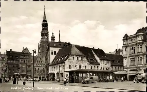 Ak Zwickau Sachsen, Hauptmarkt, Dom, Geschäfte, Kiosk