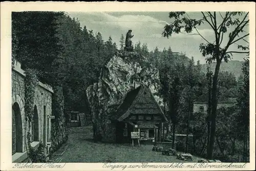 Ak Rübeland Oberharz am Brocken, Eingang Hermannshöhle, Bärendenkmal