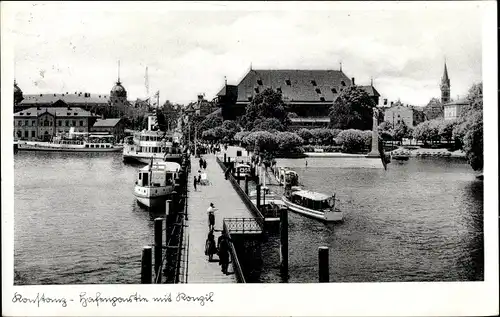 Ak Konstanz am Bodensee, Hafenpartie, Konzil, Bootsanlegestelle