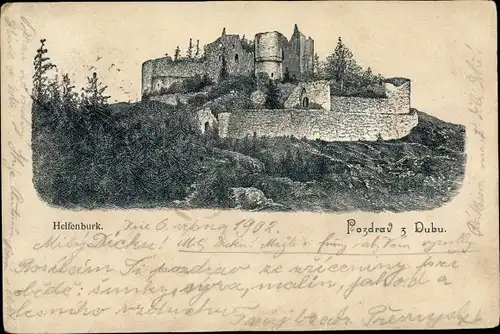 Ak Bavorov Barau Südböhmen, Blick auf die Helfenburk, Ruine
