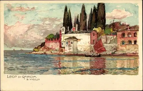 Künstler Litho Wielandt, Manuel, San Vigilio Lago di Garda Veneto, Blick auf den Ort