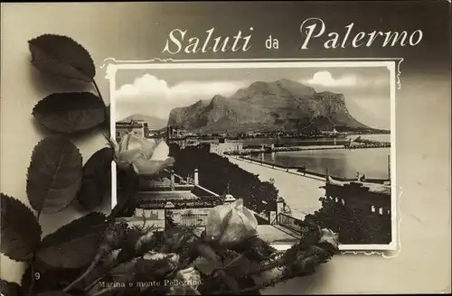Passepartout Ak Palermo Sizilien Sicilia Italien, Marina e monte Pellegrino