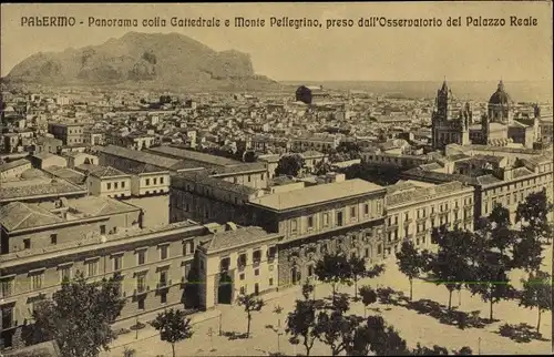 Ak Palermo Sizilien Sicilia Italien, Panorama colla Cattedrale e Monte Pellegrino
