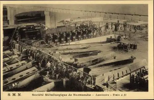 Ak Caen Calvados, Societe Metallurgique de Normandie, Laminoirs, Train a fil