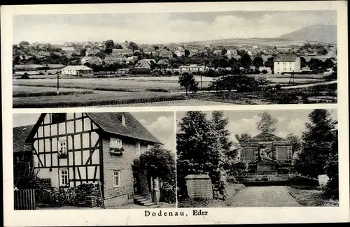 Ak Dodenau Battenberg an der Eder Hessen, Gasthof, Denkmal, Gesamtansicht