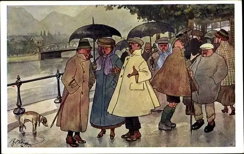 Künstler Ak Schönpflug, Fritz, Straßenszene im Regen, BKWI 546 2