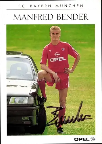 Autogrammkarte Fußballer Manfred Bender, FC Bayern München, Reklame Opel