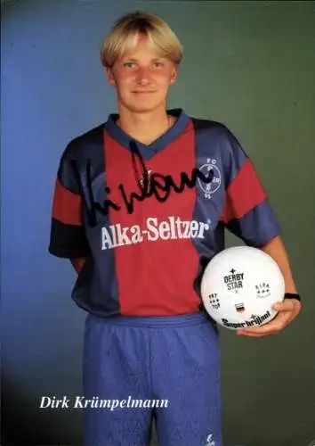 Autogrammkarte Fußballer Dirk Krümpelmann, Bayer 05 Uerdingen, Reklame Alka Seltzer