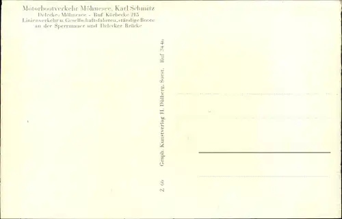 Ak Möhnesee, Motorbootverkehr Karl Schmitz, Brücke