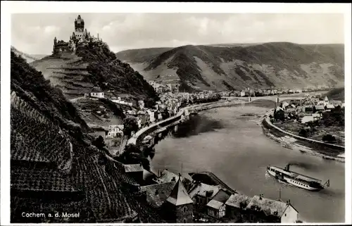 Ak Cochem Mosel, Ortschaft, Dampfer, Burg, Umgebung