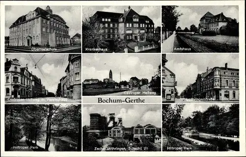 Ak Gerthe Bochum im Ruhrgebiet, Zeche Lothringen, Krankenhaus, Lothringerstraße, Hiltroper Park